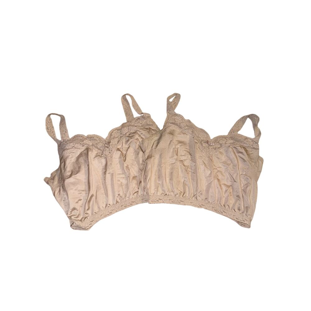 Vintage Olga Satin Lace Camisole Set of 2 Blush Pink Crop Cami Bralette Size 36